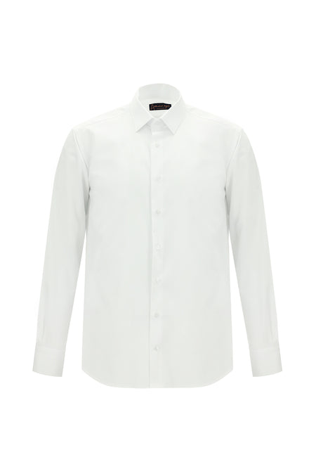 Beyaz Uzun Kol Klasik Çizgili Pamuk Gömlek