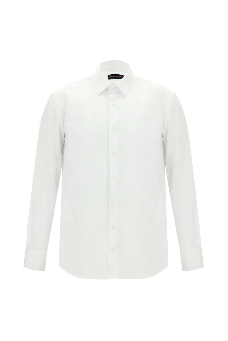 Beyaz Uzun Kol Klasik Çizgili Pamuk Gömlek