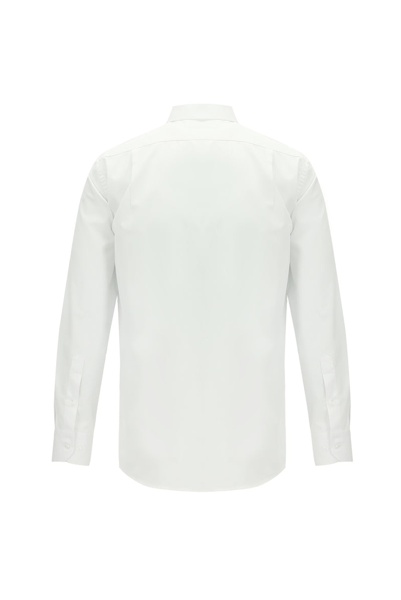 Beyaz Uzun Kol Klasik Çizgili Pamuk Gömlek