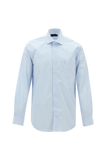 Açık Mavi Uzun Kol Regular Fit Ekose Pamuk Gömlek