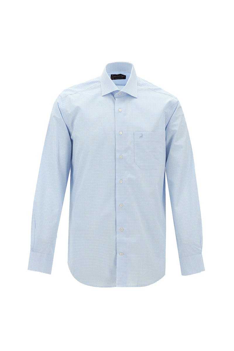 Açık Mavi Uzun Kol Regular Fit Ekose Pamuk Gömlek