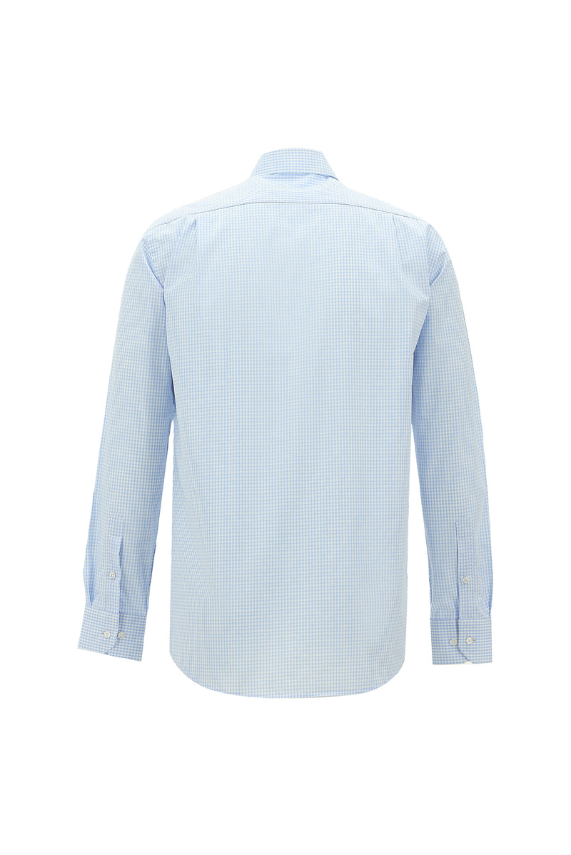 Açık Mavi Uzun Kol Regular Fit Ekose Pamuk Gömlek
