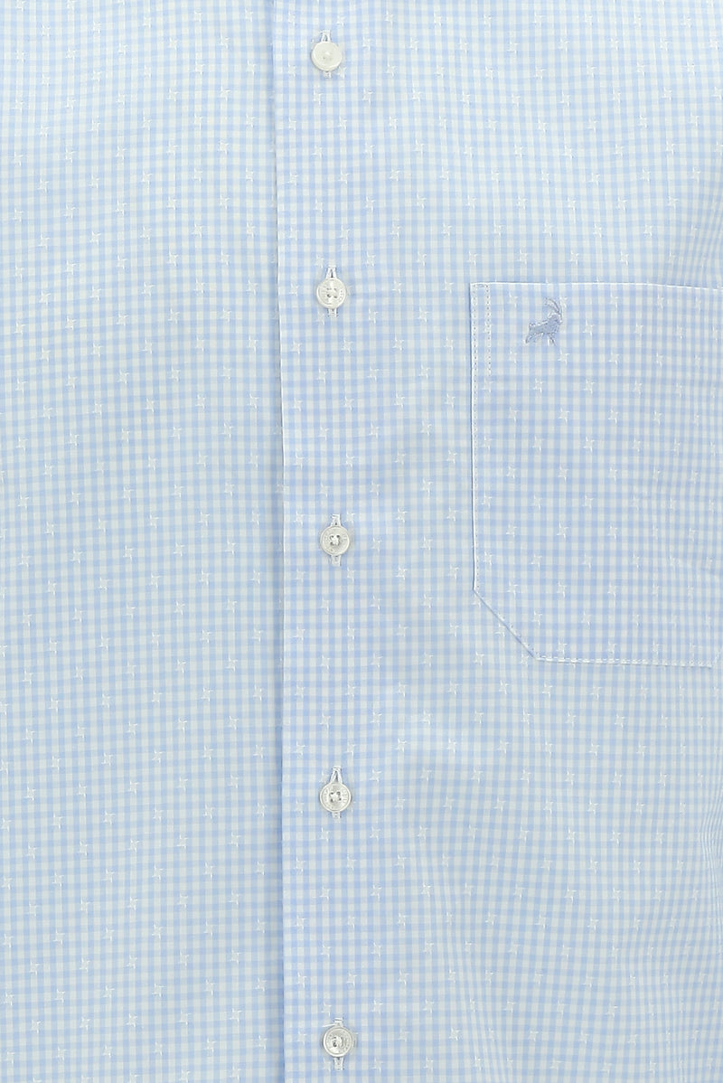 Açık Mavi Uzun Kol Regular Fit Ekose Pamuk Gömlek
