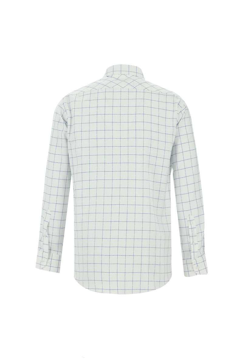 Beyaz Uzun Kol Regular Fit Kareli Pamuk Gömlek