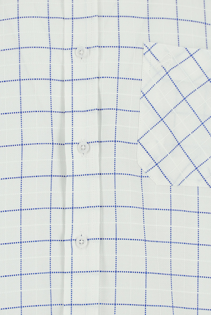 Beyaz Uzun Kol Regular Fit Kareli Pamuk Gömlek