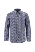 Orta Lacivert Uzun Kol Slim Fit Dar Kesim Bask?l? Pamuk Gömlek-Abdullah Ki??l?