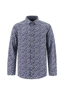 Orta Lacivert Uzun Kol Slim Fit Dar Kesim Bask?l? Pamuk Gömlek-Abdullah Ki??l?