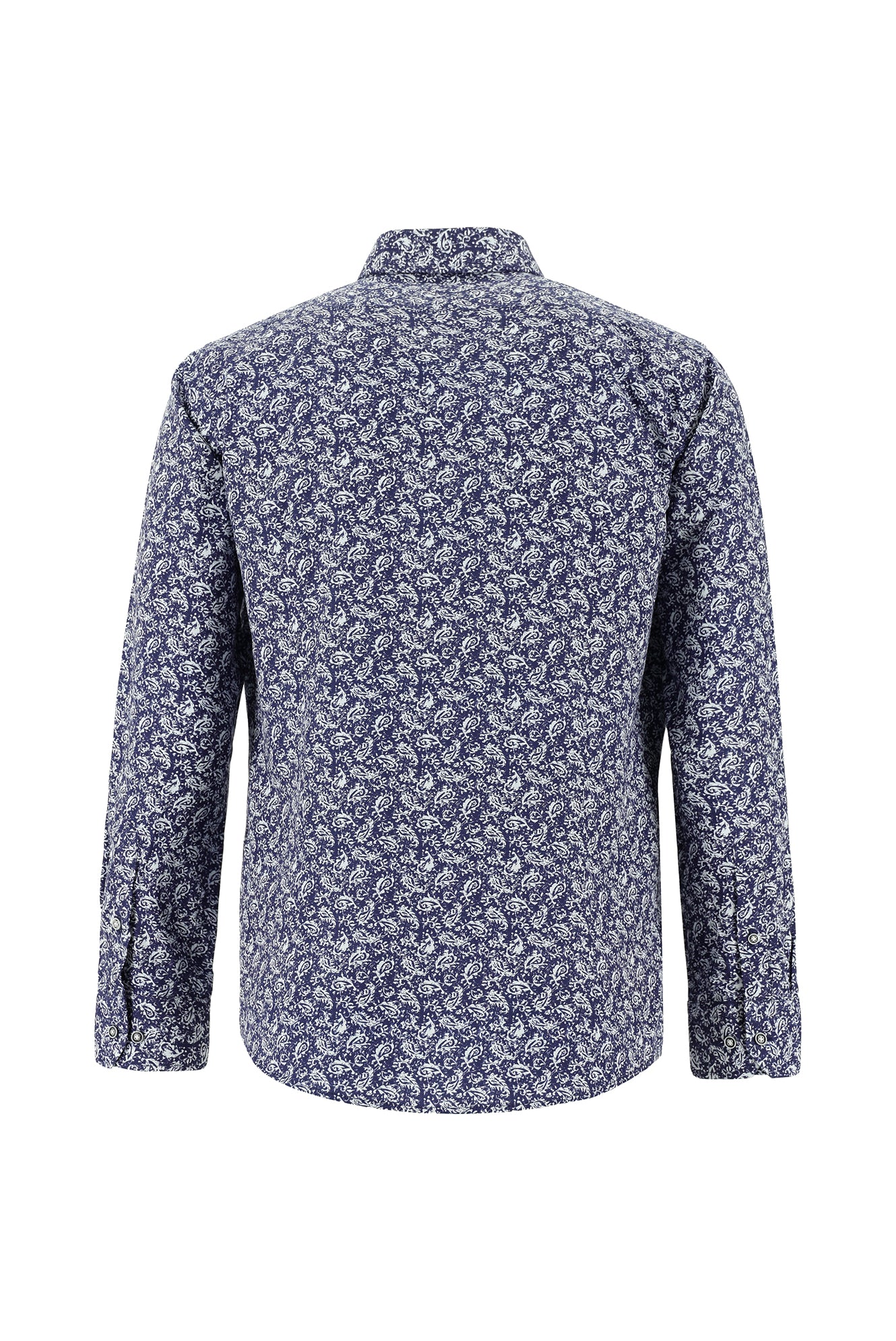 Orta Lacivert Uzun Kol Slim Fit Dar Kesim Bask?l? Pamuk Gömlek-Abdullah Ki??l?
