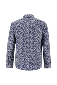 Orta Lacivert Uzun Kol Slim Fit Dar Kesim Bask?l? Pamuk Gömlek-Abdullah Ki??l?