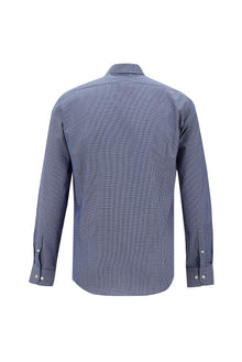 Koyu Lacivert Uzun Kol Slim Fit Dar Kesim Ekose Pamuk Gömlek