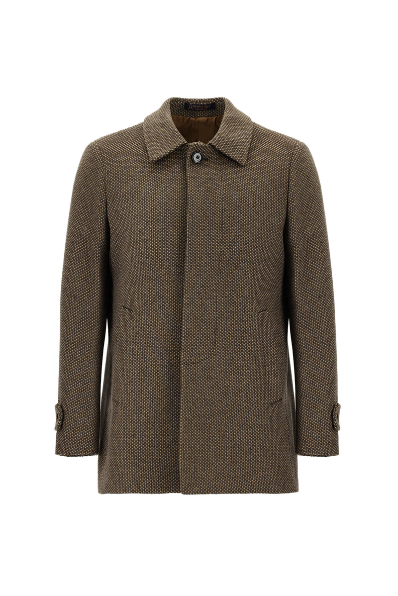 Orta Kahve Desenli Kaşmirli Kaban