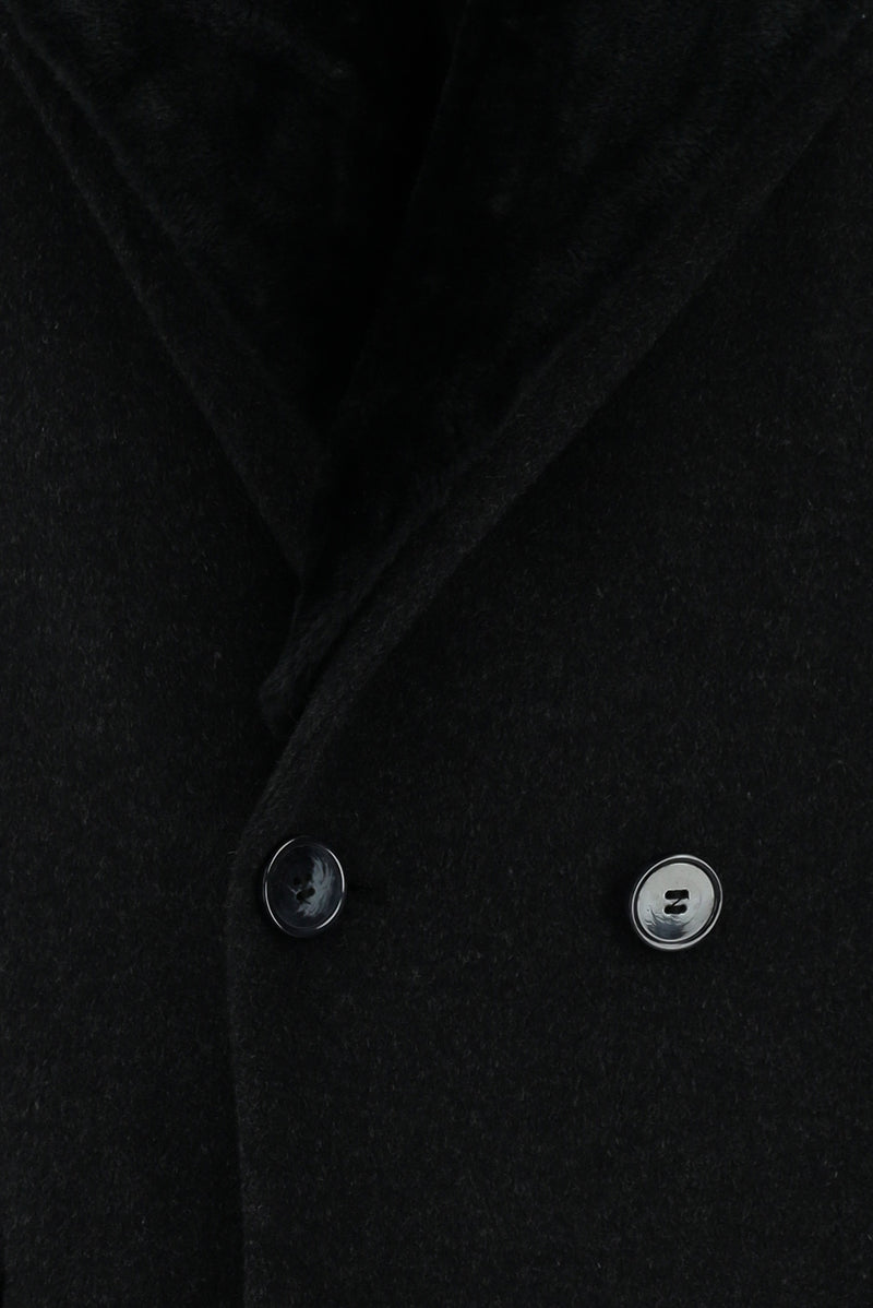 Koyu Antrasit Kürk Yaka Kaşmirli Kaban