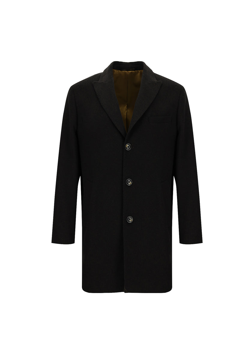 Koyu Kahve Yünlü Kaban