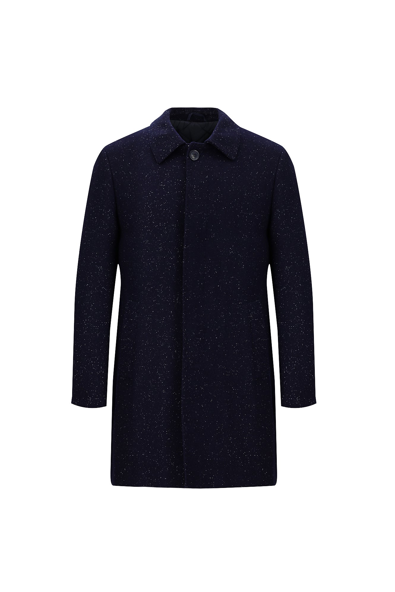 Koyu Lacivert Yünlü Desenli Kaban