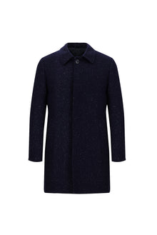 Koyu Lacivert Yünlü Desenli Kaban