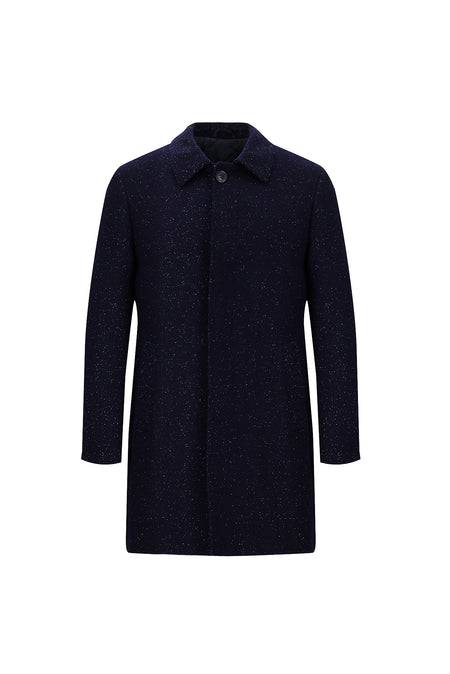 Koyu Lacivert Yünlü Desenli Kaban