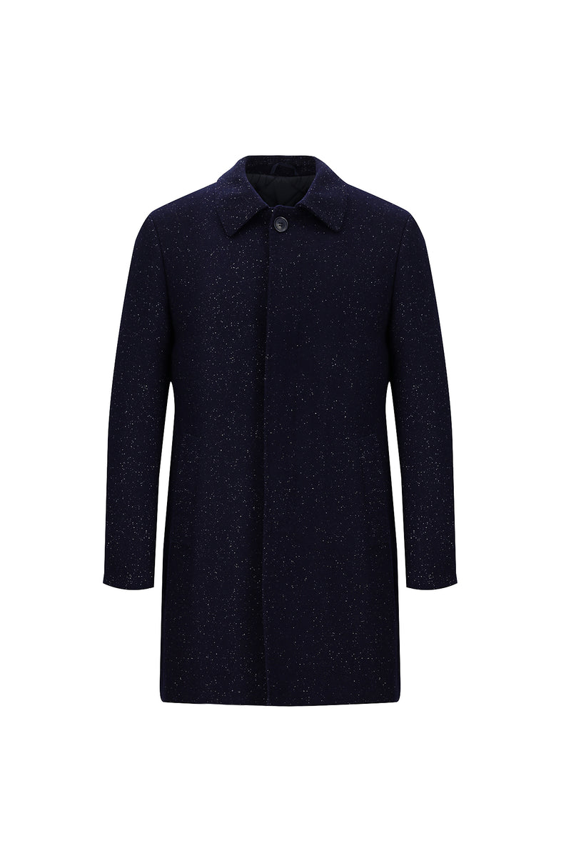 Koyu Lacivert Yünlü Desenli Kaban