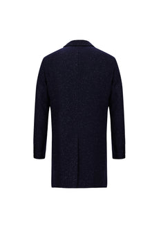 Koyu Lacivert Yünlü Desenli Kaban