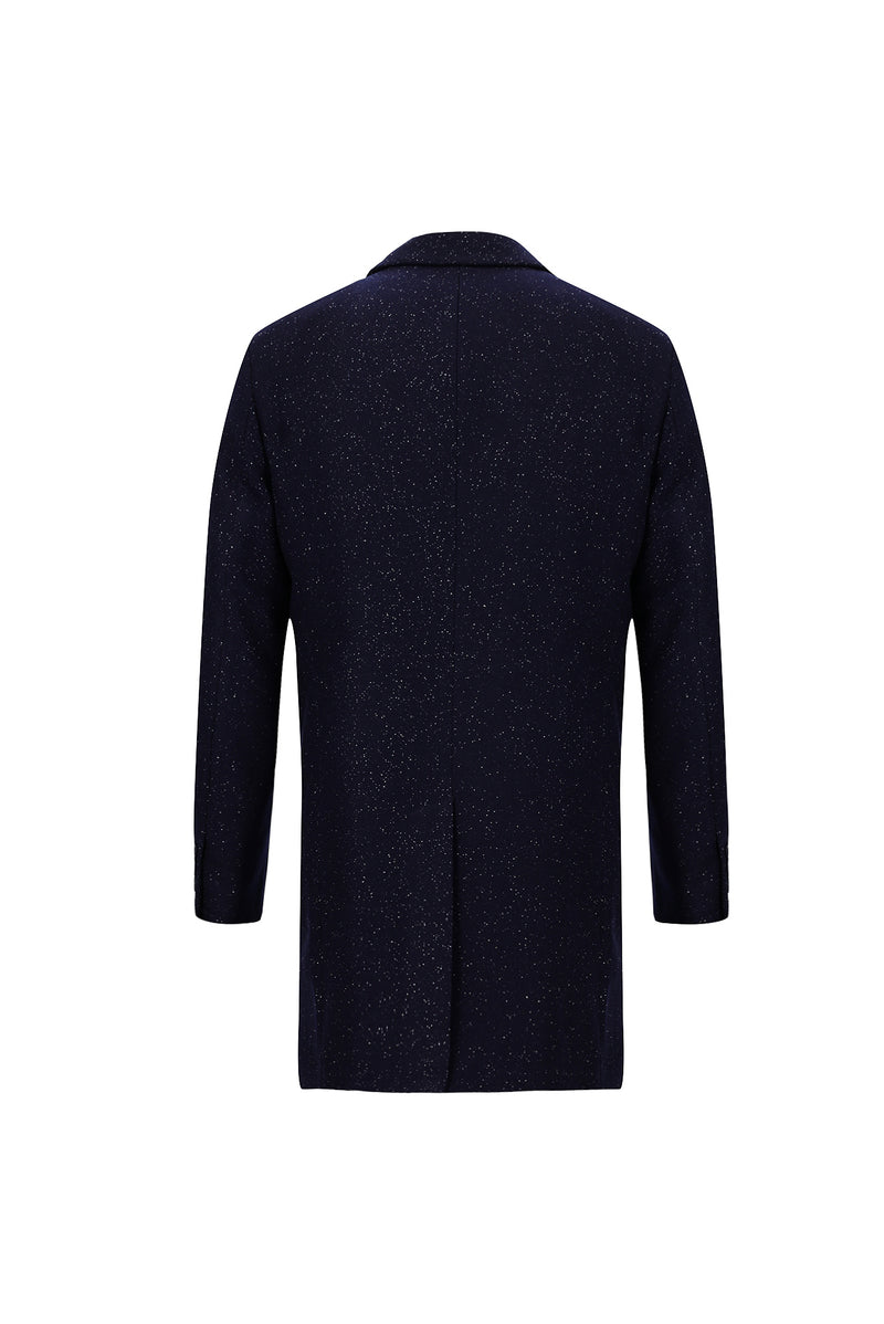 Koyu Lacivert Yünlü Desenli Kaban