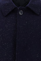 Koyu Lacivert Yünlü Desenli Kaban