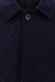 Koyu Lacivert Yünlü Desenli Kaban