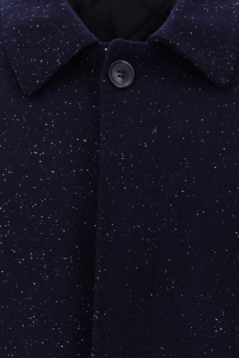 Koyu Lacivert Yünlü Desenli Kaban