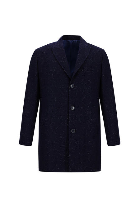 Koyu Lacivert Yünlü Desenli Kaban