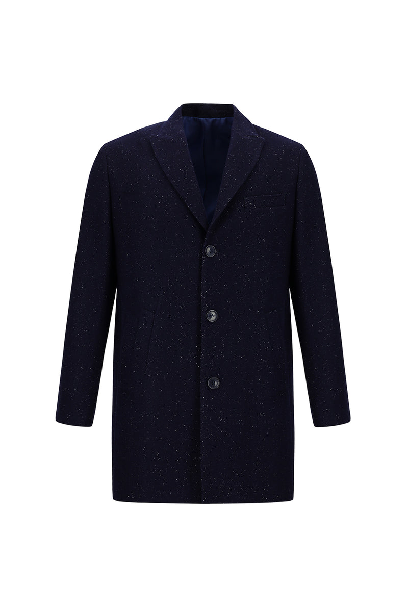 Koyu Lacivert Yünlü Desenli Kaban