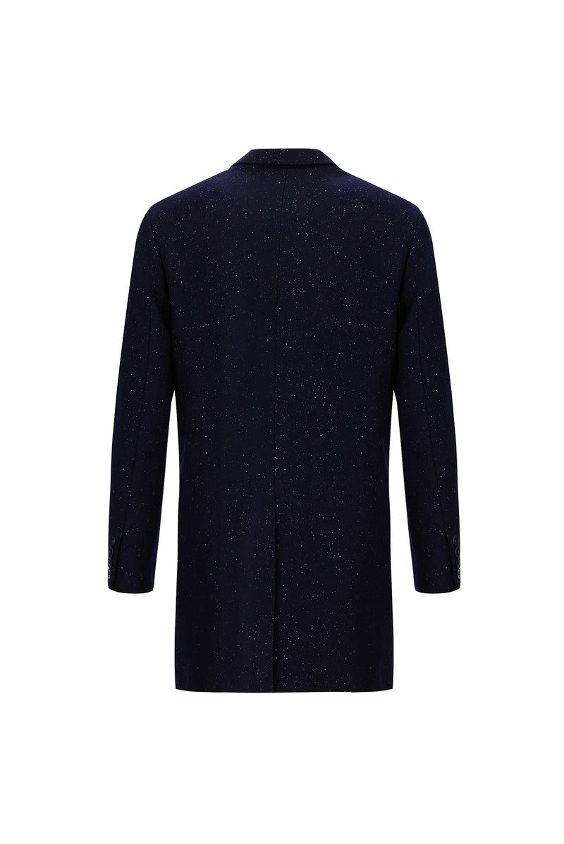 Koyu Lacivert Yünlü Desenli Kaban