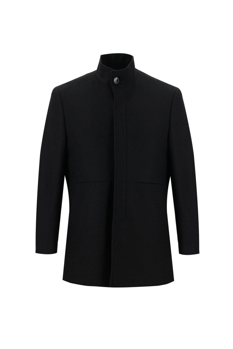 Siyah Slim Fit Dar Kesim Yünlü Kaban