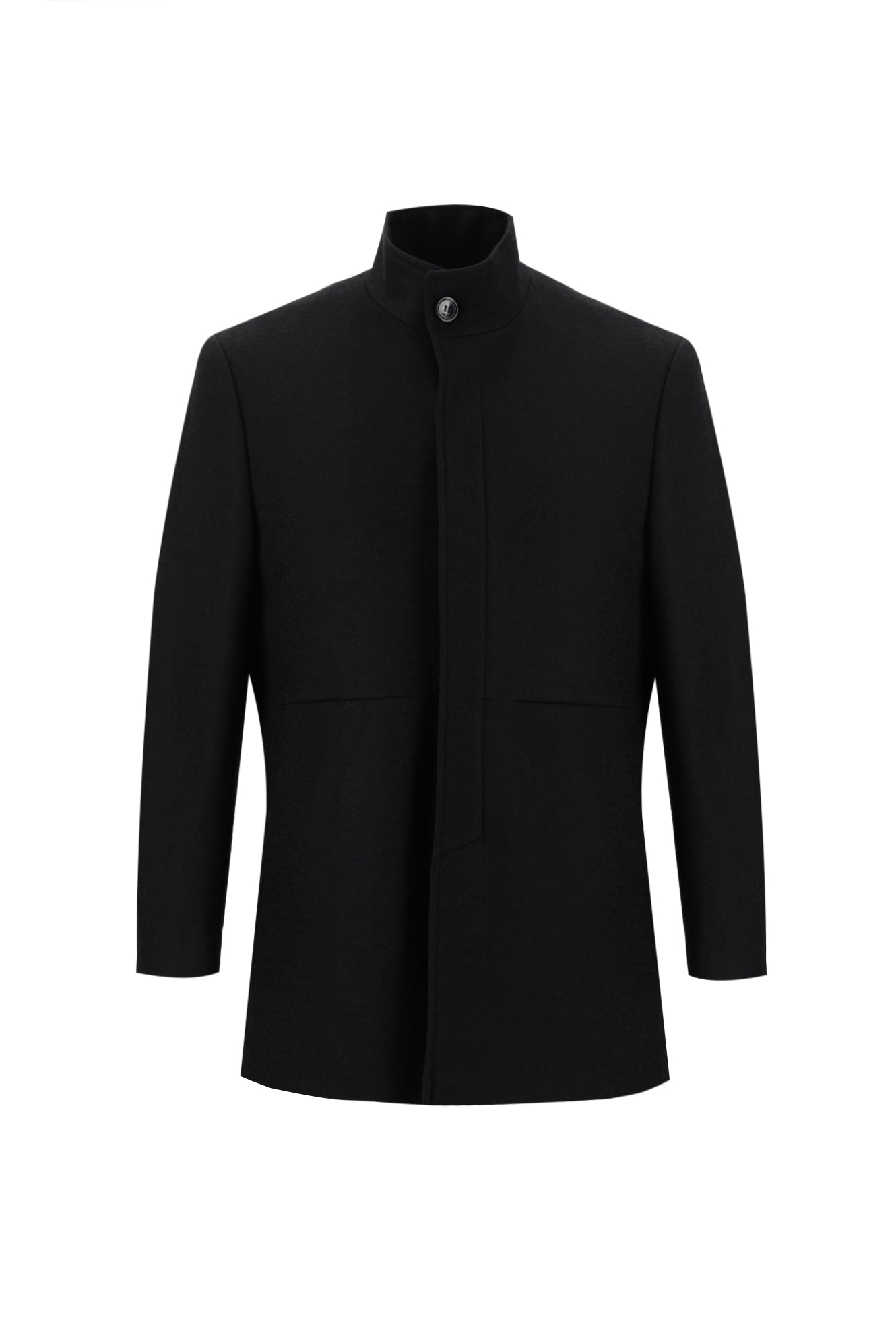 Siyah Slim Fit Dar Kesim Yünlü Kaban