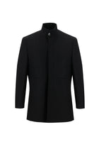 Siyah Slim Fit Dar Kesim Yünlü Kaban
