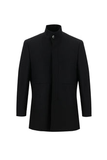 Siyah Slim Fit Dar Kesim Yünlü Kaban