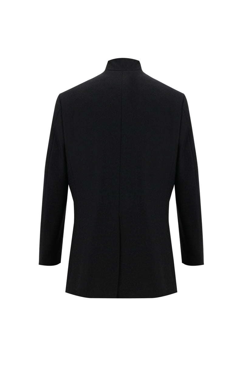 Siyah Slim Fit Dar Kesim Yünlü Kaban