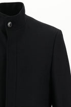 Siyah Slim Fit Dar Kesim Yünlü Kaban