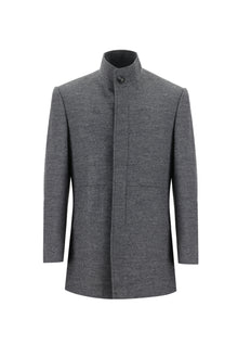 Orta Gri Slim Fit Dar Kesim Yünlü Kaban