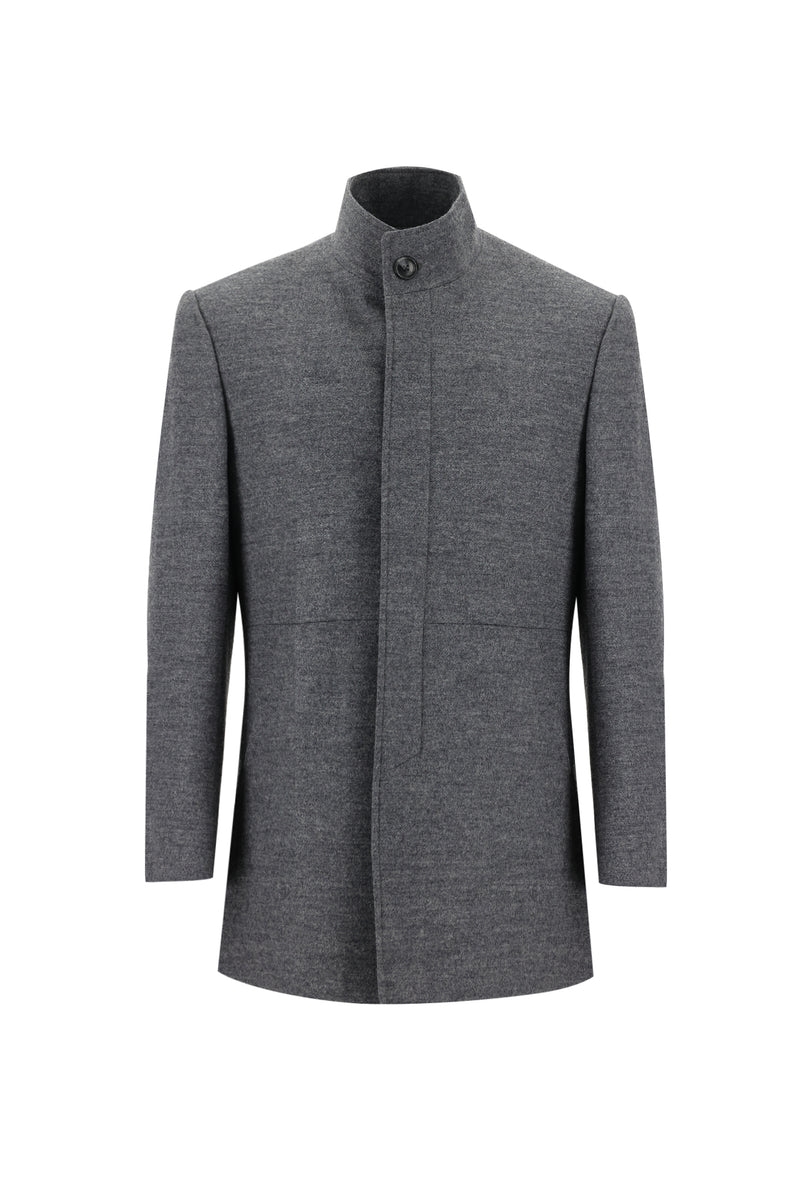 Orta Gri Slim Fit Dar Kesim Yünlü Kaban