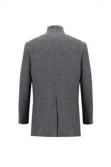 Orta Gri Slim Fit Dar Kesim Yünlü Kaban