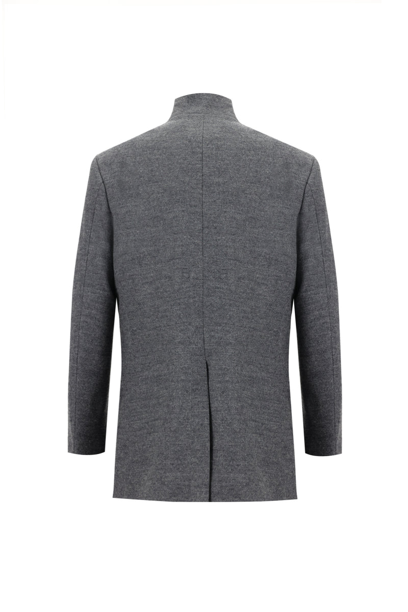 Orta Gri Slim Fit Dar Kesim Yünlü Kaban