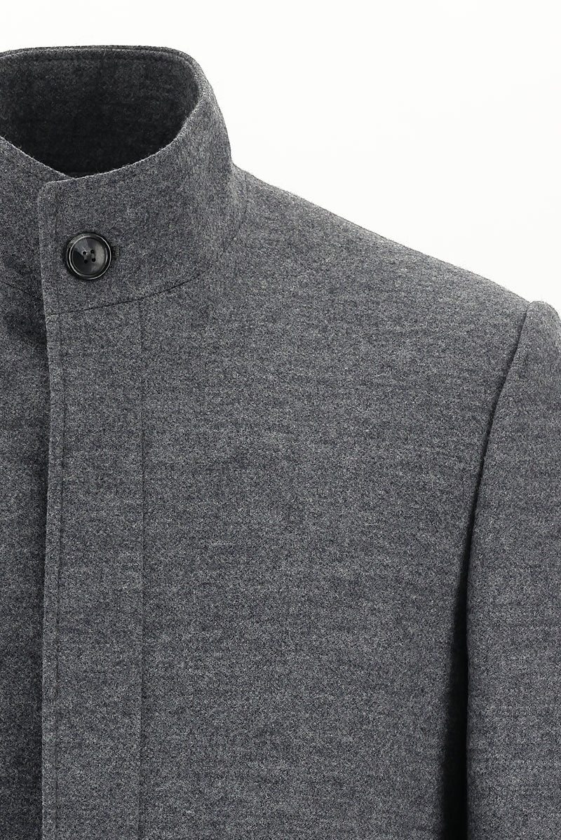 Orta Gri Slim Fit Dar Kesim Yünlü Kaban