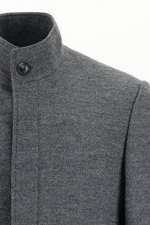 Orta Gri Slim Fit Dar Kesim Yünlü Kaban-Abdullah Ki??l?