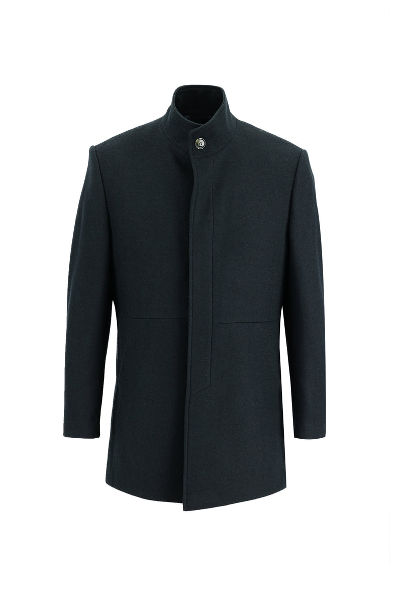 Koyu Yeşil Slim Fit Dar Kesim Yünlü Kaban
