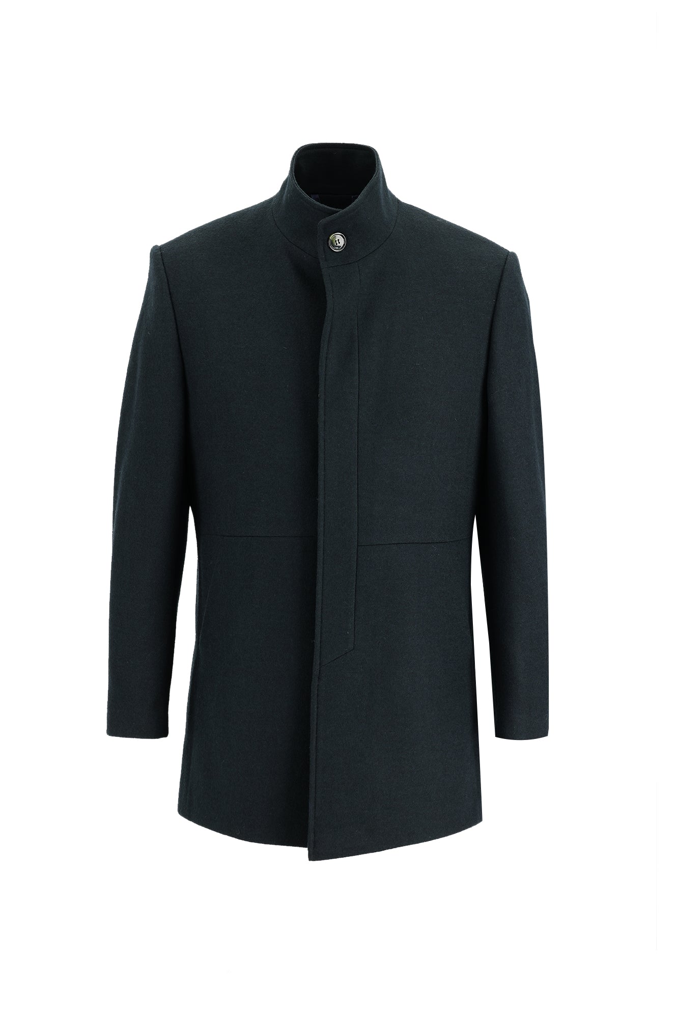 Koyu Yeşil Slim Fit Dar Kesim Yünlü Kaban