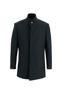 Koyu Yeşil Slim Fit Dar Kesim Yünlü Kaban