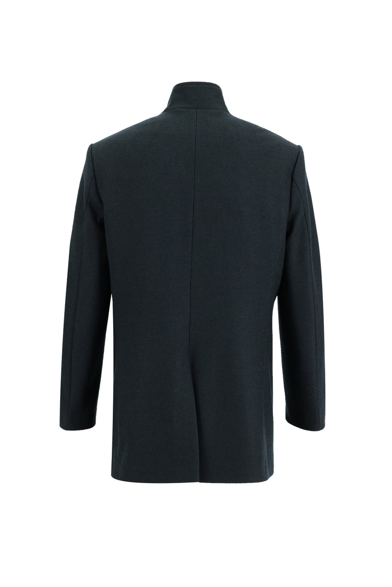 Koyu Yeşil Slim Fit Dar Kesim Yünlü Kaban
