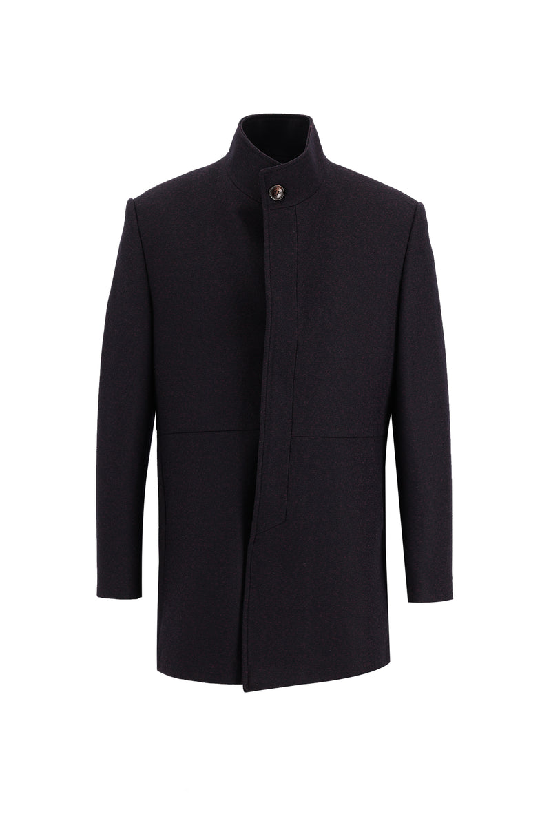 Koyu Bordo Slim Fit Dar Kesim Yünlü Kaban