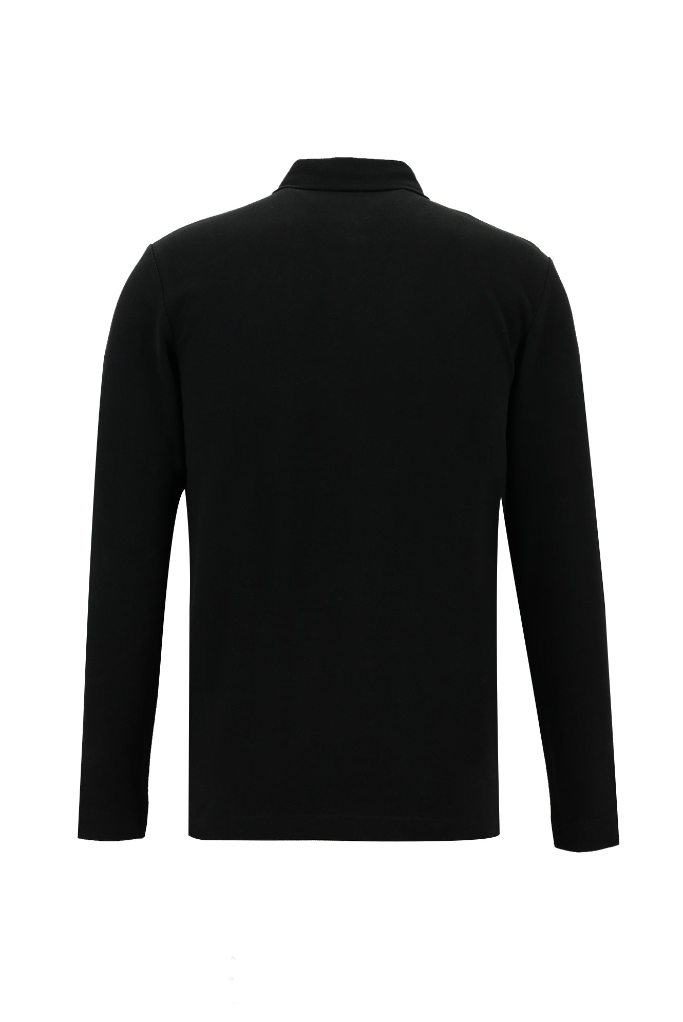 Siyah Polo Yaka Slim Fit Dar Kesim Fermuarlı Nakışlı Pamuk Sweatshirt