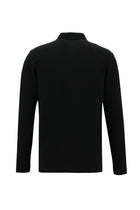 Siyah Polo Yaka Slim Fit Dar Kesim Fermuarlı Nakışlı Pamuk Sweatshirt