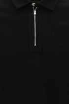 Siyah Polo Yaka Slim Fit Dar Kesim Fermuarlı Nakışlı Pamuk Sweatshirt