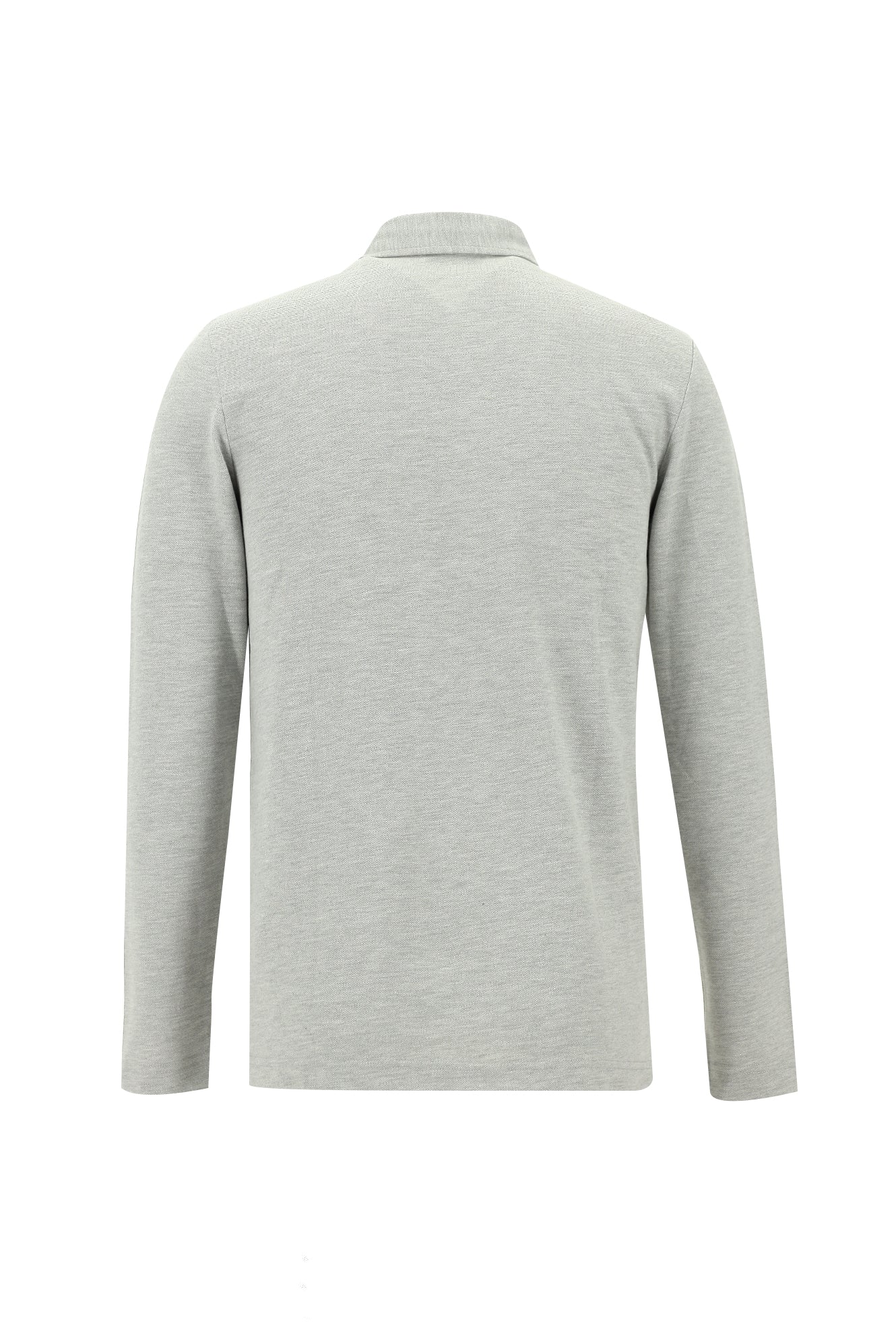 Açık Gri Melanj Polo Yaka Slim Fit Dar Kesim Fermuarlı Nakışlı Pamuk Sweatshirt